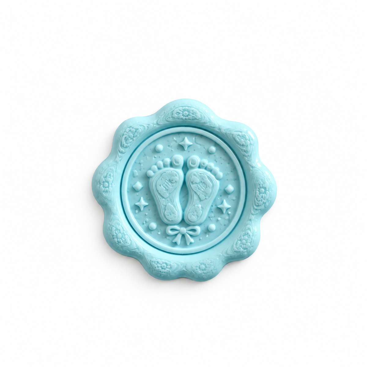 Petit cachet de cire bébé motif pieds bleu
