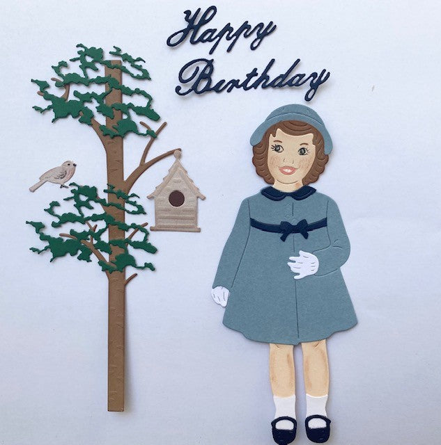 Petite fille (bleu) avec oiseau
