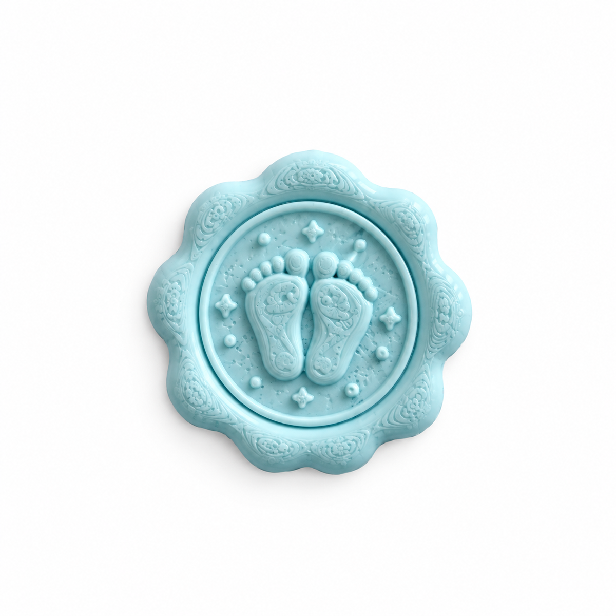 Cachet de cire bébé moyen motif pieds bleu