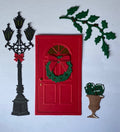 Jolie porte rouge et lampadaire