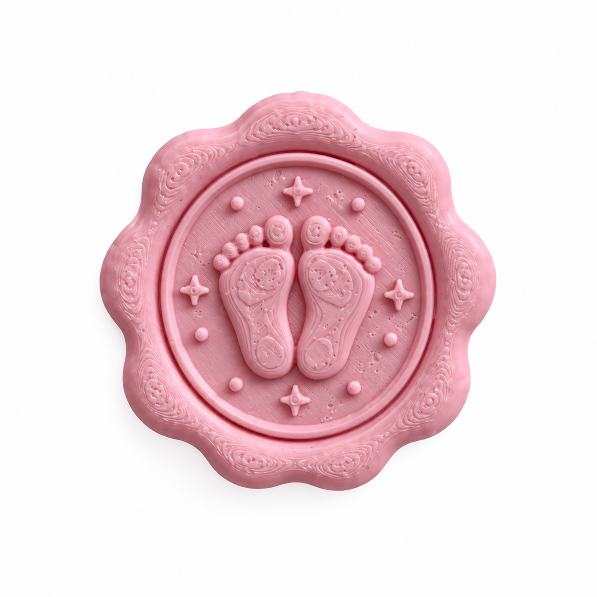 Grand cachet de cire  bébé motif pieds rose