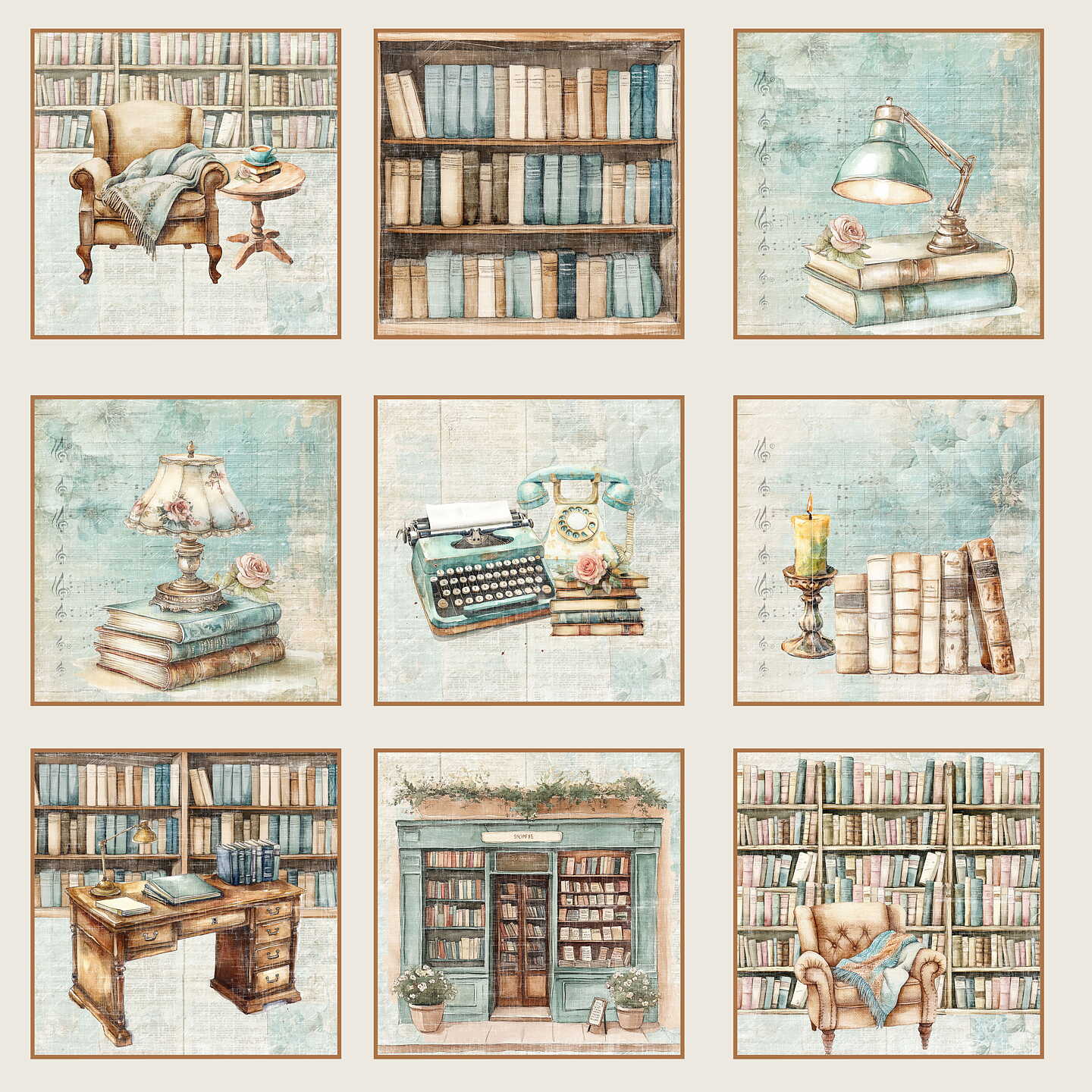Lot de papiers 20/20 cm Reprint collection The bookshop