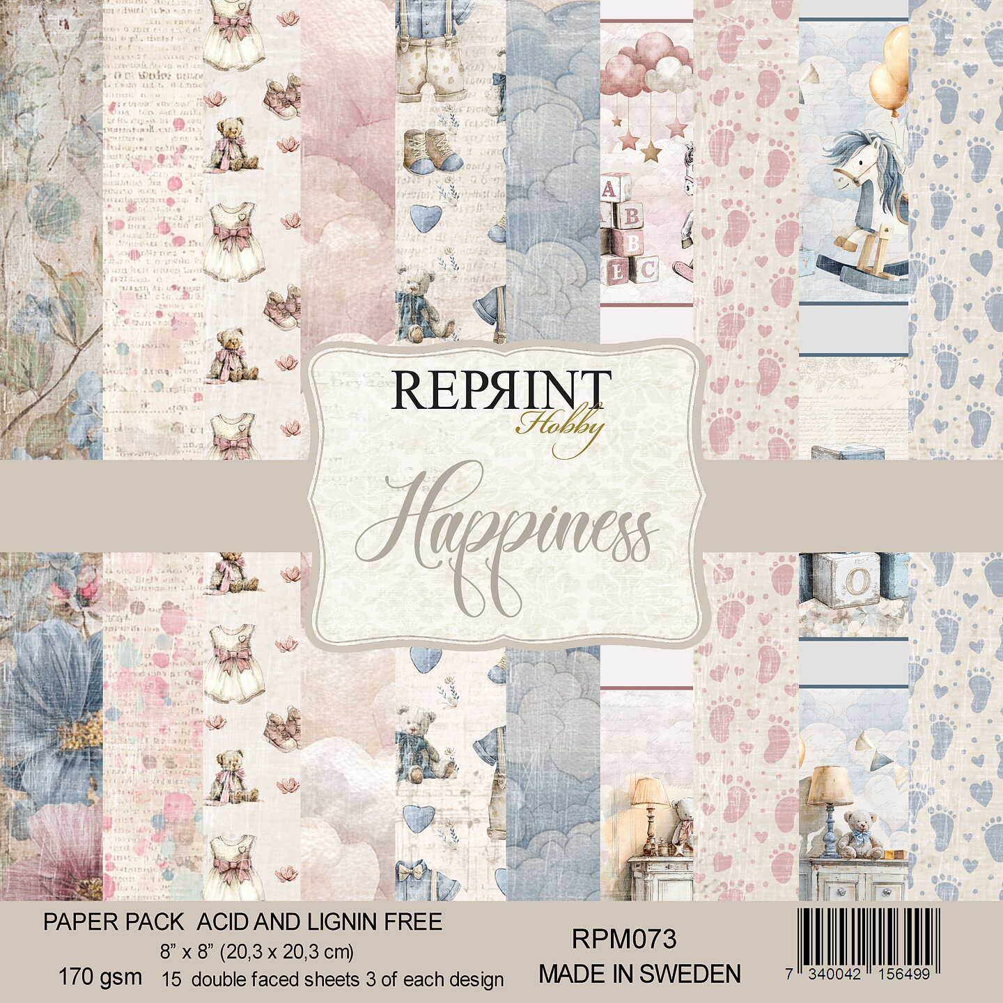 Lot de papiers 20/20 cm Reprint collection Happiness