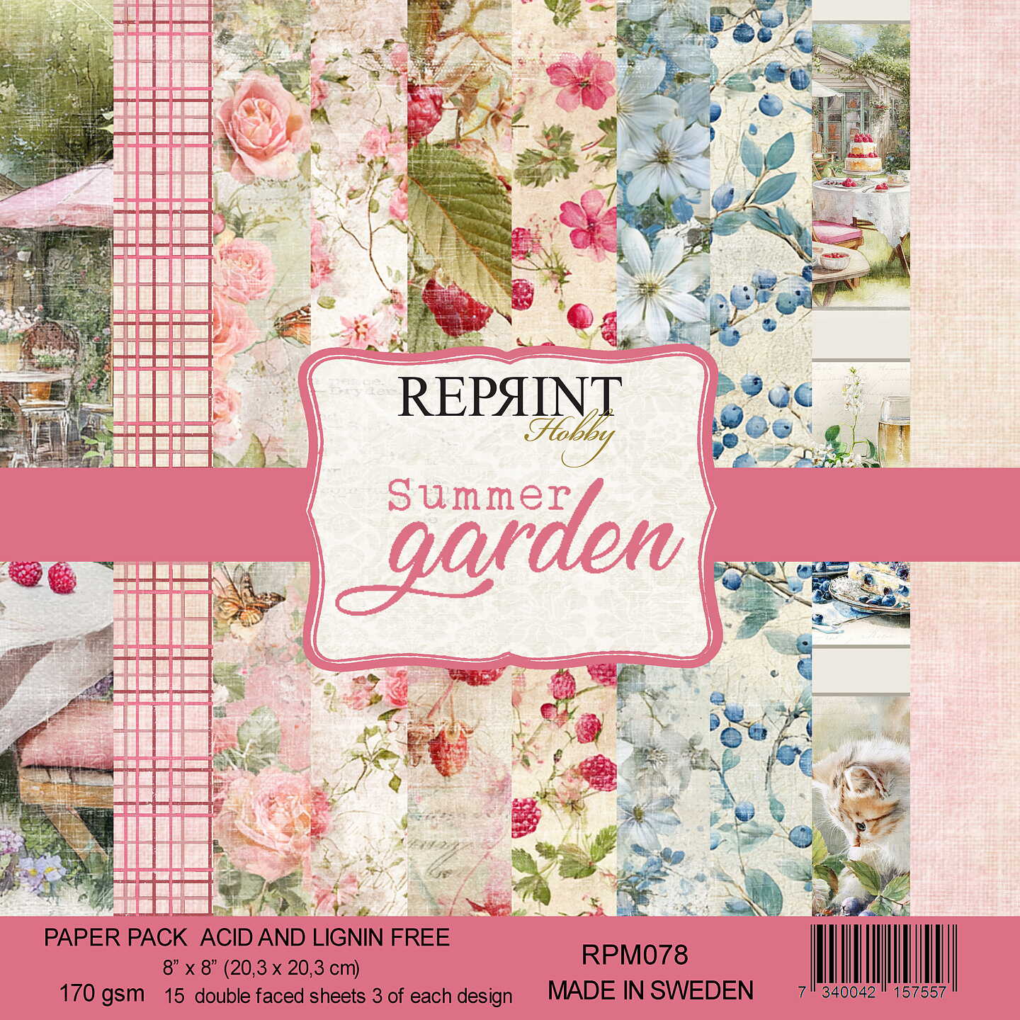 Lot de papiers 20/20 cm Reprint collection Summer Garden