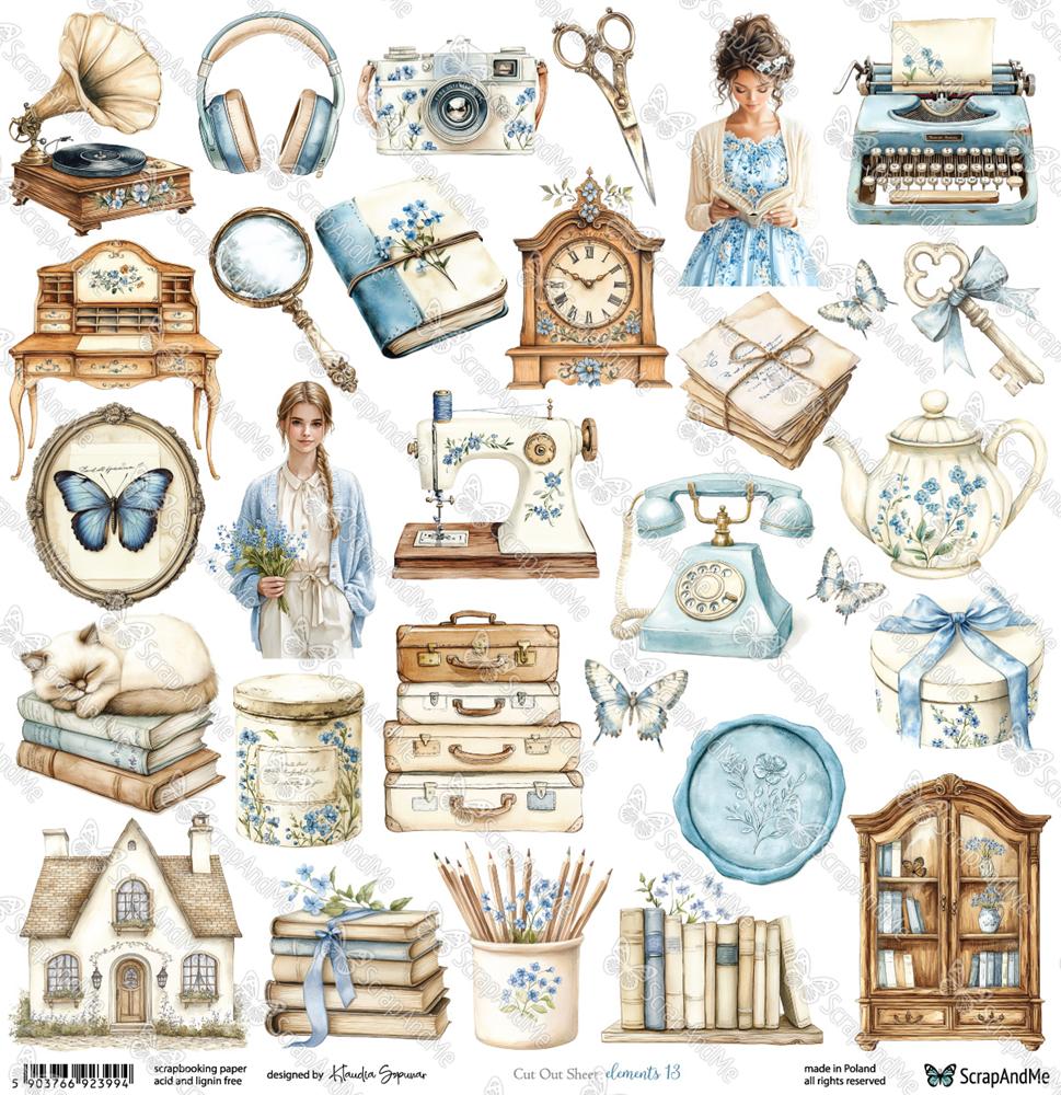 Papier 30/30 cm ScrapAndMe collection Lovely Day in blue