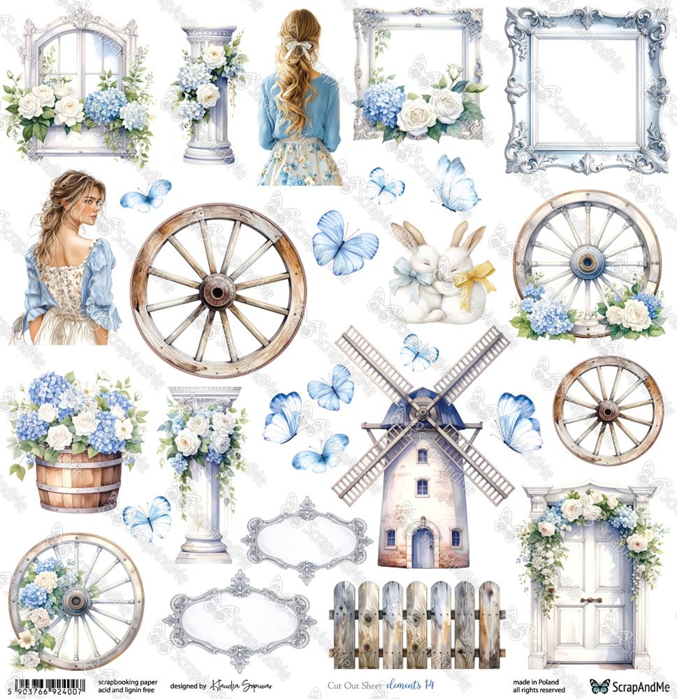 Papier 30/30 cm ScrapAndMe collection Lovely Day in blue