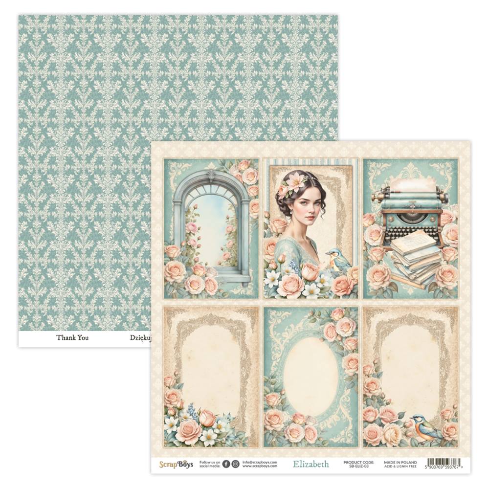 Bloc de papiers 15/15 cm ScrapBoys collection Elizabeth